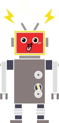 flat color retro cartoon crazed robot