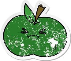 distressed sticker of a quirky hand drawn cartoon apple vector