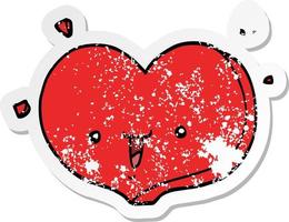 distressed sticker of a cartoon happy love heart vector