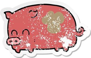 distressed sticker of a cute cartoon pig vector