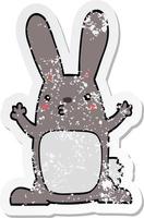 distressed sticker of a cartoon rabbit vector