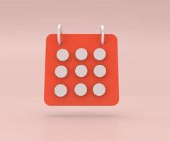 calendar icon, minimal 3d render illustration on light pink background. photo