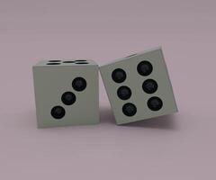 white dice and pawn 3d render illustration on pastel pink background. photo