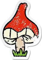 distressed sticker cartoon doodle of a single mushroom vector