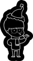 nervous cartoon icon of a boy wearing santa hat vector