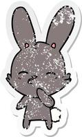 distressed sticker of a curious bunny cartoon vector