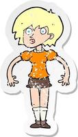 retro distressed sticker of a cartoon suprised woman vector