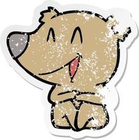 distressed sticker of a laughing bear cartoon vector