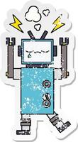 distressed sticker of a cute cartoon robot vector