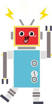 flat color retro cartoon crazed robot vector
