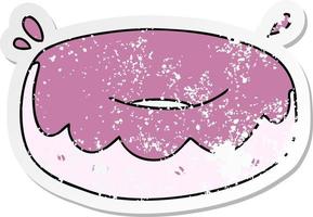 distressed sticker of a quirky hand drawn cartoon iced donut vector
