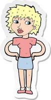 sticker of a cartoon woman with hands on hips vector