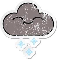 distressed sticker of a cute cartoon happy snow cloud vector