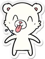 sticker of a rude cartoon polar bear sticking out tongue vector