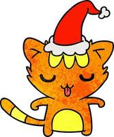 christmas textured cartoon of kawaii cat vector