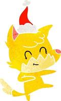 retro cartoon of a friendly fox wearing santa hat vector