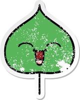 distressed sticker of a cute cartoon expressional leaf vector