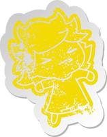 distressed old sticker of a cute kawaii girl vector