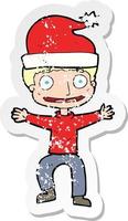 retro distressed sticker of a cartoon man ready for christmas vector