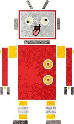 retro illustration style cartoon crazy robot