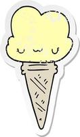 distressed sticker of a cartoon ice cream with face vector