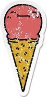 distressed sticker of a quirky hand drawn cartoon happy ice cream vector