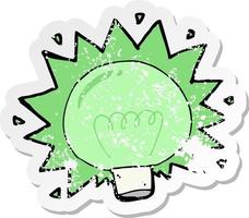 pegatina retro angustiada de una bombilla de luz verde parpadeante de dibujos animados vector