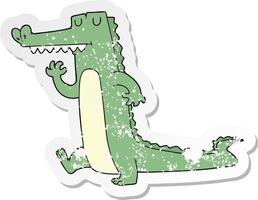 distressed sticker of a cartoon crocodile vector