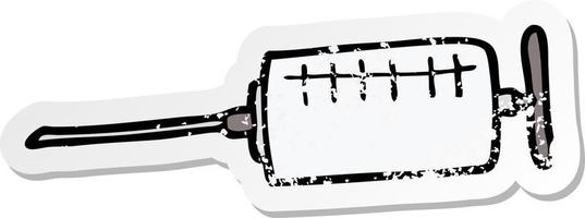 pegatina angustiada de una jeringa de dibujos animados vector