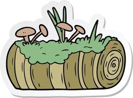 sticker of a cartoon old log with mushrooms vector