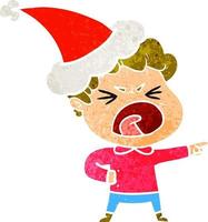 retro cartoon of a furious man wearing santa hat vector