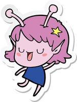 sticker of a happy alien girl cartoon laughing vector