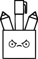 line drawing cartoon pencil pot vector