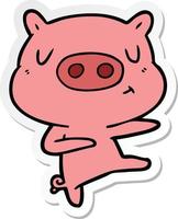 sticker of a cartoon content pig dancing vector