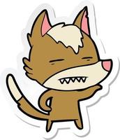 sticker of a cartoon wolf showing teeth vector