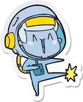 sticker of a happy cartoon astronaut dancing vector