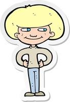 sticker of a cartoon boy with hands on hips vector