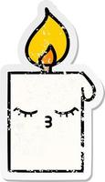 distressed sticker of a cute cartoon lit candle vector