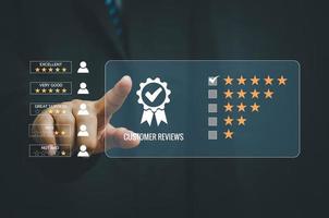 Customer service experience and business satisfaction survey popup five star icon for feedback review satisfaction service. photo