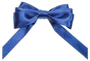 real blue ribbon bow with vertically cut ends photo
