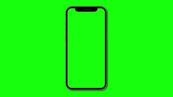 mobiel telefoon geanimeerd mockup met groen scherm. geïsoleerd Aan groen achtergrond. animatie voor presentatie. mobiel telefoon mockup met blanco groen scherm. 4k animatie video