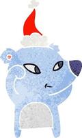 cute retro cartoon of a bear wearing santa hat vector