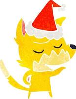 friendly retro cartoon of a fox wearing santa hat vector