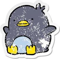 distressed sticker of a cute cartoon penguin vector