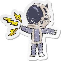 retro distressed sticker of a cartoon astronaut vector