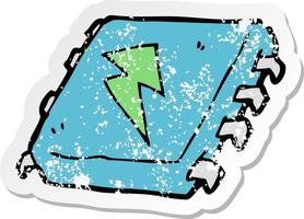 retro distressed sticker of a cartoon computer chip vector