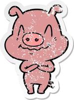 pegatina angustiada de un cerdo de dibujos animados nervioso vector