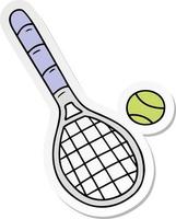 sticker cartoon doodle tennis racket and ball vector