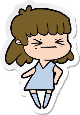 sticker of a cartoon angry girl