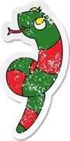 pegatina angustiada caricatura kawaii de una linda serpiente vector